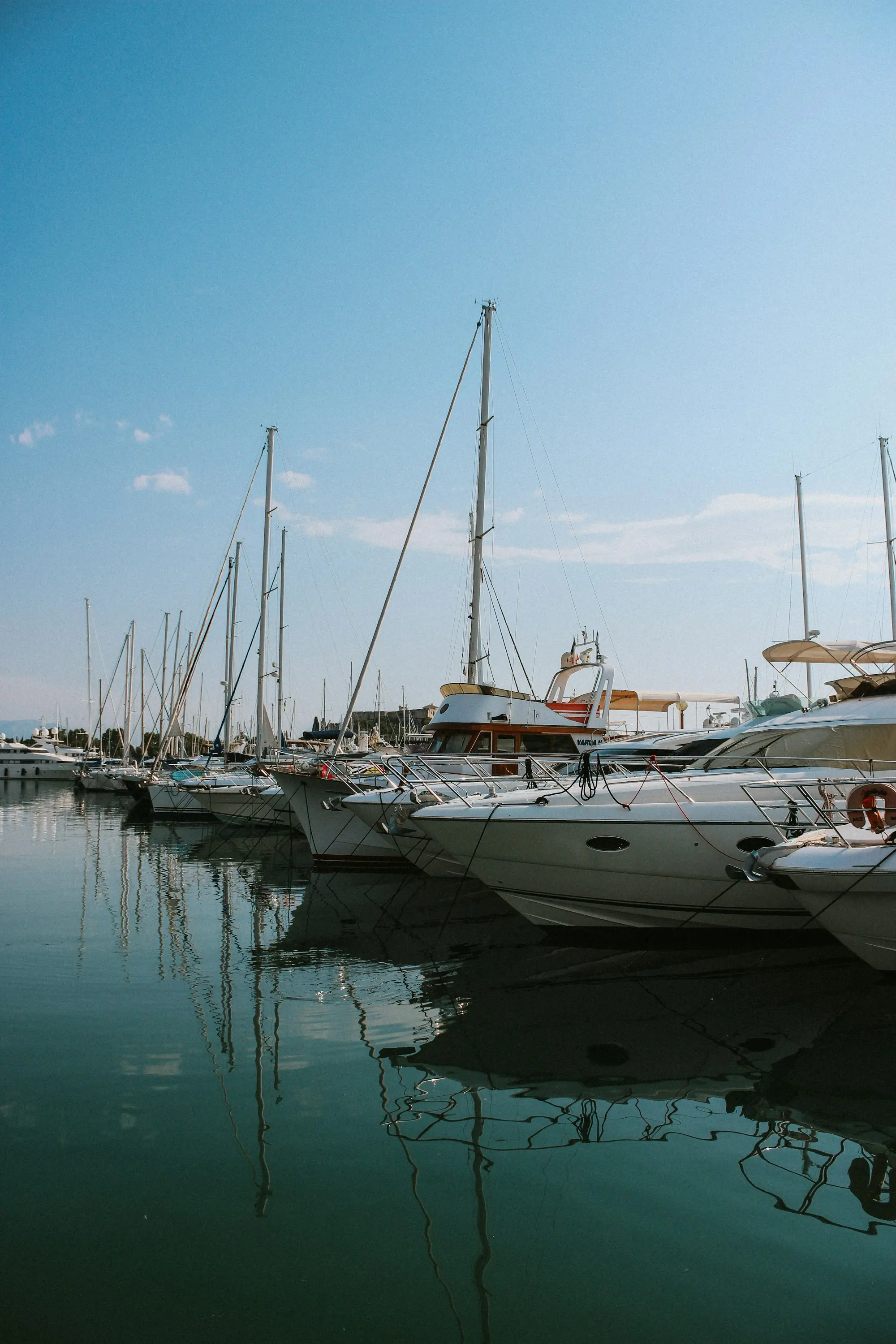 Commercial fishing boats moored at Port Nelson marina in the morning